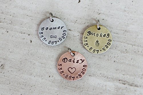 Small medium hand stamped pet tag 7/8 inch for small medium breed dog, or purse charm, key chain, or backpack zipper pull