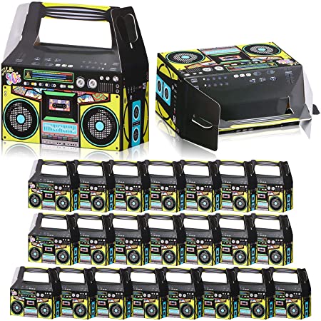 24 Pieces Novelty Boom Favor Boxes 80s Boombox Decorations 80s Party Decorations Hip Hop Party Decorations Candy Goodie Boxes Table Centerpieces for Birthday Music Retro Theme Party Supplies (Chic)