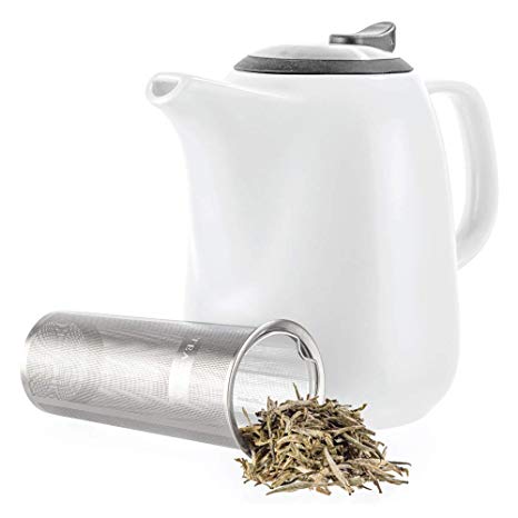 Tealyra - Daze Ceramic Large Teapot White - 1400ml (6-7 Cups) - with Stainless Steel Lid Extra-Fine Infuser for Loose Leaf Tea