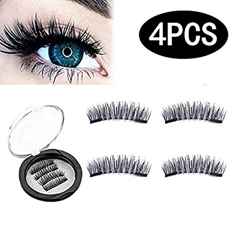 (4 Pieces) Magnet Eyelashes-Dual Magnetic False Eyelashes with NO GLUE 3D Fiber Reusable Best Fake Lashes Extension for Natural Look,Perfect for Deep Set Eyes