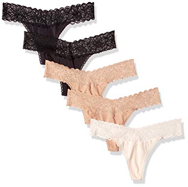 Madeline Kelly Women's 5-Pack Micro V-Front Thong with Lace Trim