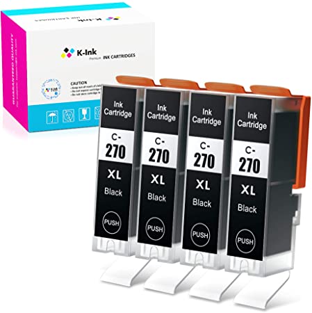 K-Ink Compatible Ink Cartridge Replacement for Canon PGI-270XL CLI-271XL PGI 270 XL CLI 271 XL for PIXMA MG6821 TS9020 (4 Large Black)