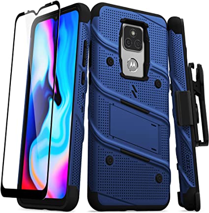 ZIZO Bolt Series for Moto G Play (2021) Case with Screen Protector Kickstand Holster Lanyard - Blue & Black