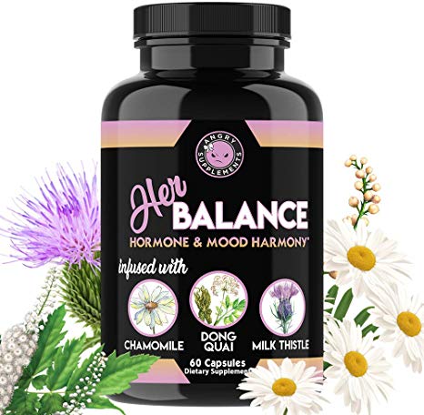 Her Balance, Women’s Hormone and Mood Harmony, PMS Relief, Menopause Support, Infused with Chamomile, Dong Quai, Milk Thistle and Black Cohosh by Angry Supplements, 60 Day Supply (1-Bottle)