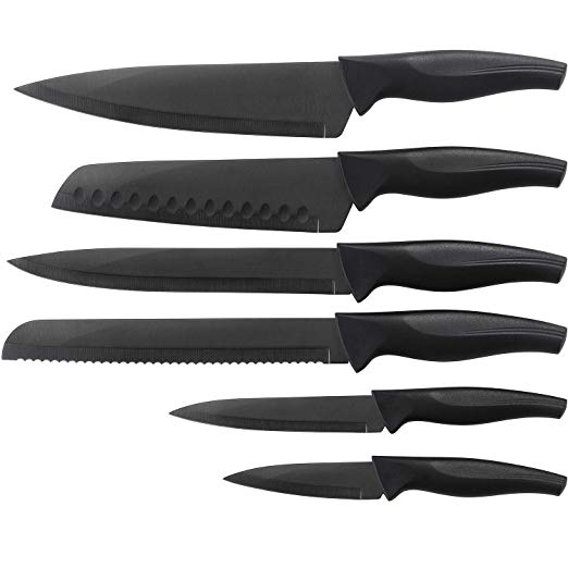 Wanbasion TK-80812 12 Pieces Professional Kitchen Cutlery Stainless Steel Titanium Knife Set with Matching Sheaths - Chef, Bread, Carving, Paring, Utility and Santoku Knife