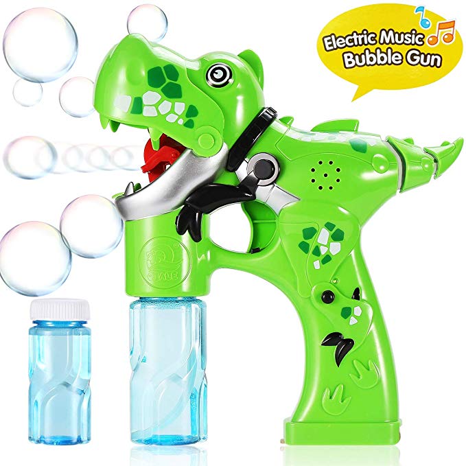 Bubble Gun,Dinosaur Bubble Shooter Electric Music Bubble Dispenser for Toddlers Soap Bubble Blower Toy Automatic Bubble Wand with Music & Lights Extra Refill Bottle Bubble Toy for Kids 3  Years Old