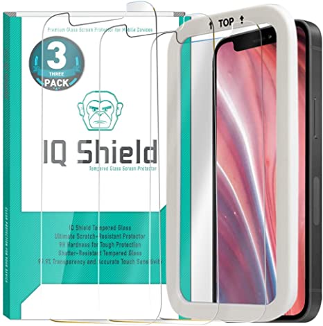 IQ Shield Tempered Glass Screen Protector for Apple iPhone 12 Mini [Version 2](3-Pack)(5.4 inch)(Installation Frame Included) Accurate Touch, 9H hardness, 99.9% Transparent HD & Shatter-Proof Shield