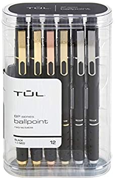 TUL BP3 Retractable Ballpoint Pens, Medium Point, 1.0 mm, Black Barrel, Black Ink, Pack of 12 Pens