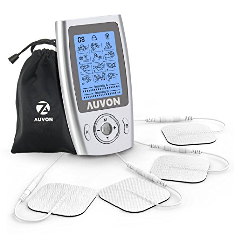 AUVON Dual Channel TENS Unit (FDA 510K Cleared), 12 Modes Rechargeable TENS Machine Muscle Stimulator with Around 30,000 Selectable Choices and TENS Unit Pads (2"x2") for Pain Relief