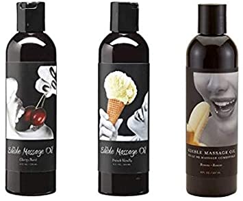 Edible Oil Massage - By Earthly Body - Variety Bundle - Cherry/Vanilla/Banana - 2 OZ. Each (3)