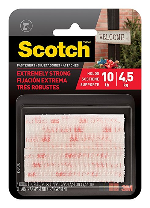 Scotch(R) All-Weather Fasteners RXLZ6K , 2 Sets of 1 Inch x 3 Inches, Strips, Clear, 2-Pack