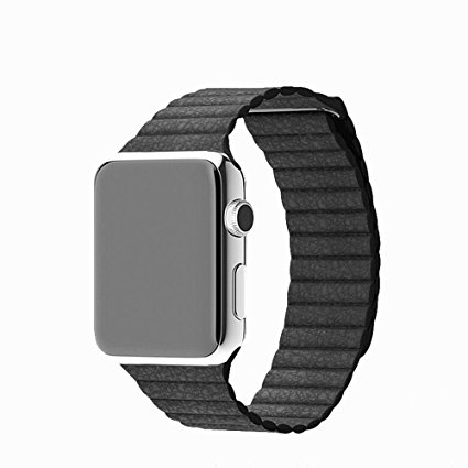 Smart Watch Band 38mm/ 42mm compatible for Apple Watch, Leather magnetic loop band for series 1 and 2 , Apple Leather Watch Band Magnetic Loop (Black leather magnetic loop 42mm)