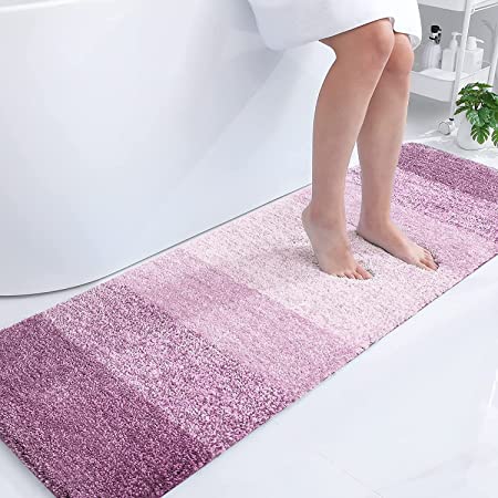 OLANLY Luxury Bathroom Rug Mat, Extra Soft and Absorbent Microfiber Bath Rugs, Non-Slip Plush Shaggy Bath Carpet, Machine Wash Dry, Bath Mats for Bathroom Floor, Tub and Shower, 59x20, Purple