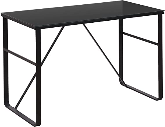 HOMCOM Escritorio Mesa de Ordenador 120x60x74,5 cm con Tablero de Vidrio Templado y Patas de Metal Carga 80 kg Estilo Moderno para Oficina Estudio Dormitorio Negro