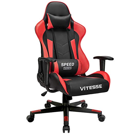 Gaming Office Chair Ergonomic Desk Chair High Back Racing Style Computer Chair Swivel Executive Leather Chair with Lumbar Support and Headrest(Red)
