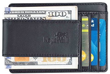 NapaWalli Genuine Magnetic Napa Leather Front Pocket Money Clip Slim Minimalist Wallet Made with Powerful RARE EARTH Magnets Plus RFID Blocking