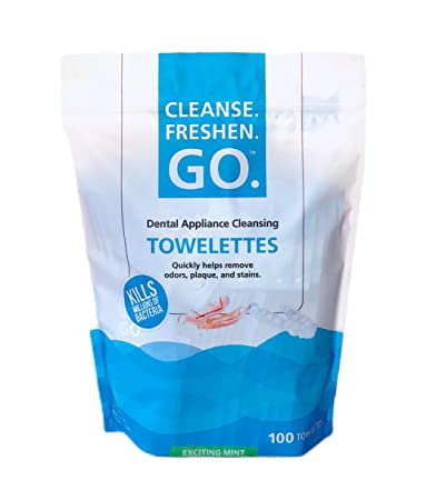 Cleanse.Freshen.Go. Anti-Bacterial Dental Appliance Cleansing Towelettes - Exciting Mint (100 ct)