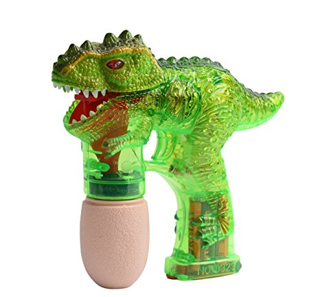 T-Rex Bubble Gun Shooter Green - Tyrannosaurus Fun Kids Outdoor Gun Shooter with LED Lights and Sounds, Dinosaur Bubbles Blowing Blasting Machine, Great for Kids
