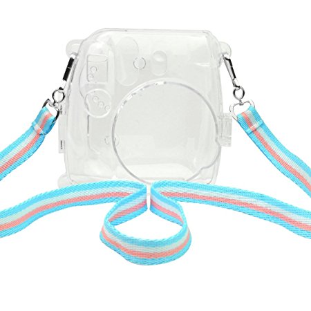 Yookat PVC Crystal Protection Camera Case Cover/ Camera Case for Fujifilm Instax Mini 8/ 8s Instant Film Camera with Adjustable Strap (Clear and Colorful Strap)