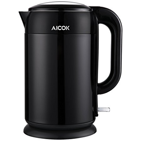 Aicok Electric Kettle Stainless Steel Double Wall Cool Touch Cordless Water Kettle, 1.7-Liter Electric Tea Kettle Water Boiler with 1500W Fast Heatup, Black