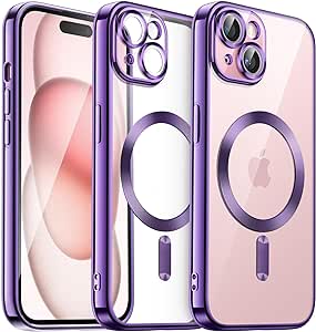 JETech Cover Placcatura per iPhone 15 Plus 6,7 Pollici, Obiettivo per Fotocamera Protezione Completa, Compatibile con MagSafe Ricarica Wireless, Custodia Antiurto con TPU (Viola)