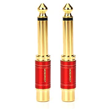 MOBOREST 6.35mm Mono Plug Male (1/4 inch TS) to RCA Female Stereo Interconnect Audio Adapter, (Red-2P)