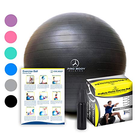 Exercise Ball - Professional Grade Anti-Burst Fitness, Balance Ball for Pilates, Yoga, Birthing, Stability Gym Workout Training and Physical Therapy