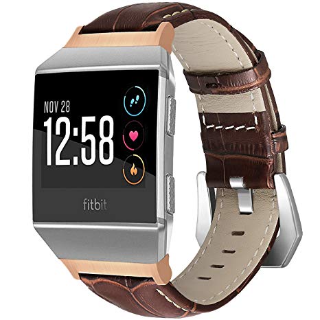 SKYLET Compatible with Fitbit Ionic Bands, Classic Genuine Leather Replacement Strap with Metal Buckle Compatible with Fitbit Ionic Smart Watch Wristbands (Watch Not Included)
