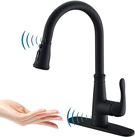 Touchless Kitchen Faucet with PullDown Sprayer,20 Single Kitchen Sink Faucets Black Pull Out Sprayer,High Arc Pulldown Single Handle for Motion Sensor,1handle 3 Hole Deck Mount,Black (Black)