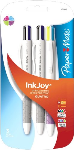 Paper Mate InkJoy Quatro Retractable Medium Point Advanced Pens, Assorted Colors