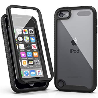 iPod Touch 7 Case,iPod Touch 6 Case,SLMY Armor Shockproof Case with Build in Screen Protector Heavy Duty Shock Resistant Hybrid Rugged Cover for Apple iPod Touch 5/6/7th Generation-Black