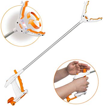 Reacher Grabber Tool for Elderly - Lighted Grabber General Pick-Up Tool: Easy Reach Mobility Aid with Rotating Gripper Claw - Hand Trigger Picker Upper with Light for Everyday Use - Battery Included