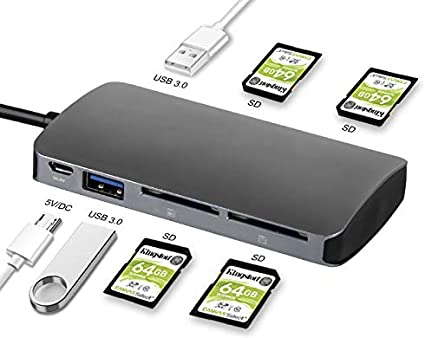 XtremPro Multiple SD Card Reader 4 Slot USB 3.0 SD 5Gbps Support SDXC Up to 2TB SDHC SD Up to 256GB UHS-I - U3CR-4SD2H Storage