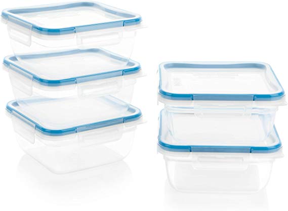 Snapware 1136621 Total Solution Square Plastic Meal Prep Set (10-Piece, BPA-Free Lids)