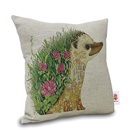 Nunubee 18in Home Decorative Linen Cotton Cushion Throw Pillow Case Cover Hedgehog