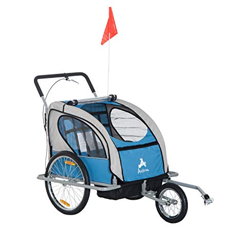Aosom 2IN1 Double Baby Bike Trailer Stroller Jogger Blue