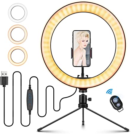 ELEGIANT 10.2" Selfie Ring Light with Tripod Stand, Dimmable Ring Light with Cell Phone Holder 3 Light Modes & 11 Brightness Level for YouTube Video Live Stream Desk Makeup Photography