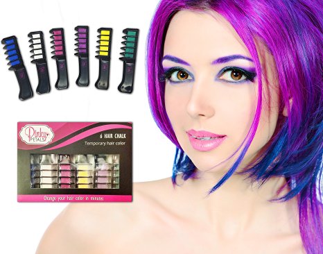 Hair Chalk- 6 COUNT - Vibrant, Long Lasting Temporary Shimmer Hair Color Cream by Pinky Petals (Shimmer)