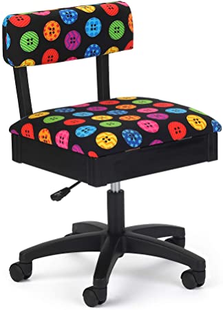 Arrow H8013 Adjustable Height Hydraulic Sewing and Craft Chair with Under Seat Storage and Printed Fabric, Buttons