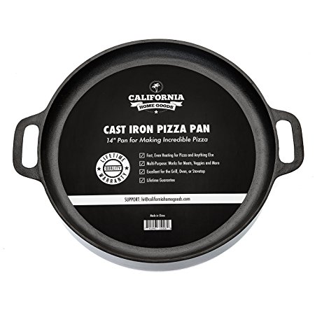California Home Goods Cast Iron Pizza Pan, 14-inch, Pre-Seasoned Round Oven Griddle