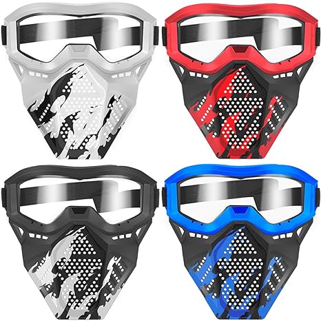 POKONBOY 4 Pack Tactical Mask for Kids, Safety Goggles Compatible with Nerf Rival, Apollo, Zeus, Khaos, Atlas, & Artemis Blasters Age 8  Years Old