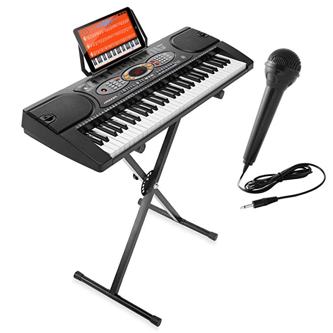 Hamzer 61-Key Electronic Keyboard Portable Digital Music Piano with X Stand, Microphone & Sticker Set