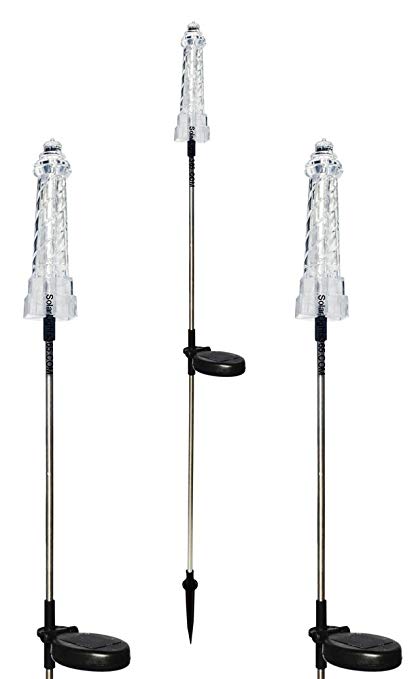 Solar Wholesale 1028-3 Solar Powered Lighthouse Garden Stake Lights, a Pack of 3