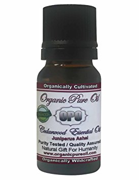 Cedarwood Essential Oil 10 ML 100% Pure Natural Organic Therapeutic Undiluted Steam Distilled Grade A for Dry Scalp Hair Sore Muscle Repellent by Organic Pure Oil