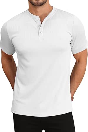 Men's Short Sleeve Henley Shirts Ribbed Stretchy T-Shirts Button Down Tee Casual Basic Tops