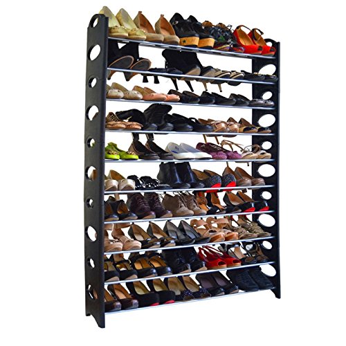 Azadx Shoe Tower Rack, 10 Tier 50 Pair Free Standing Shoe Rack Organizer, Shoes Storage Organizer Shelf, Space-Saving Shoes Closet Organizer