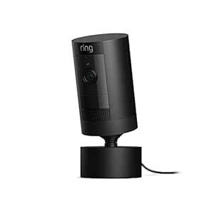 Ring Caméra extérieure avec adaptateur secteur (Stick Up Cam)   support orientable/inclinable | Caméra de surveillance extérieure wifi HD, audio bidirectionnel | Essai Ring Home gratuit 30 j.