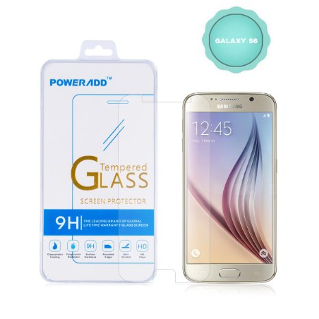 Galaxy S6 Screen Protector, Poweradd Premium 0.33mm, Bubble Free, 9H Hardness Tempered Glass Screen Protector for Samsung Galaxy S6 (NOT S6 Edge) - Retail Packaging