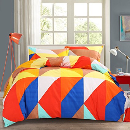 NTBAY 3 Pieces Duvet Cover Set Microfiber Colorful and Vivid Triangle Printed Pattern Design with Hidden Zipper(King, Yellow)