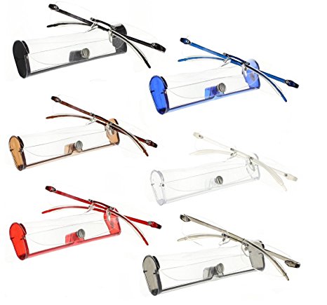 Reading Glasses 6 Pack Premium Feather Flex Rimless Reading Glasses with Case (6 Pack, 1.75)